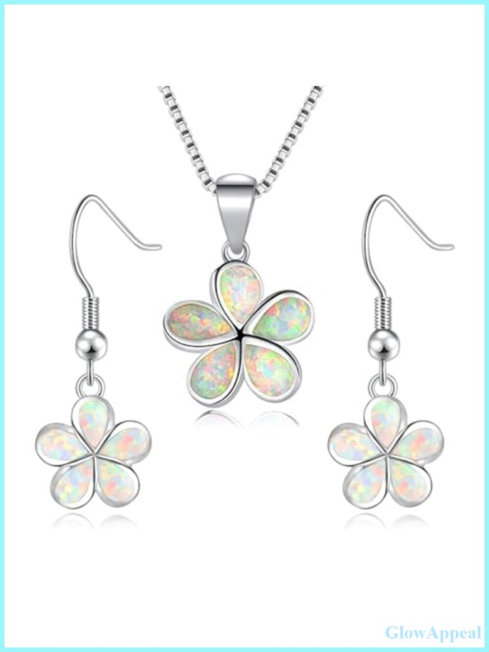 Opal Flower Pendant Necklace Dangle Drop Earrings Set for Women Girls